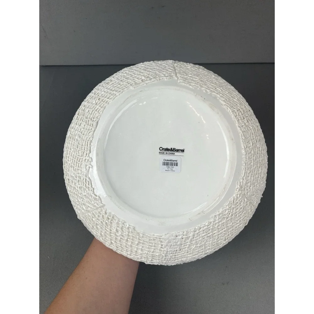 Crate & Barrel Kerr Vase White Ceramic 10 in Diameter Textured Product#‎ 198-722